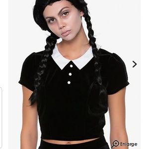 BLACK & WHITE COLLAR SHORT SLEEVE GIRLS CROP TOP